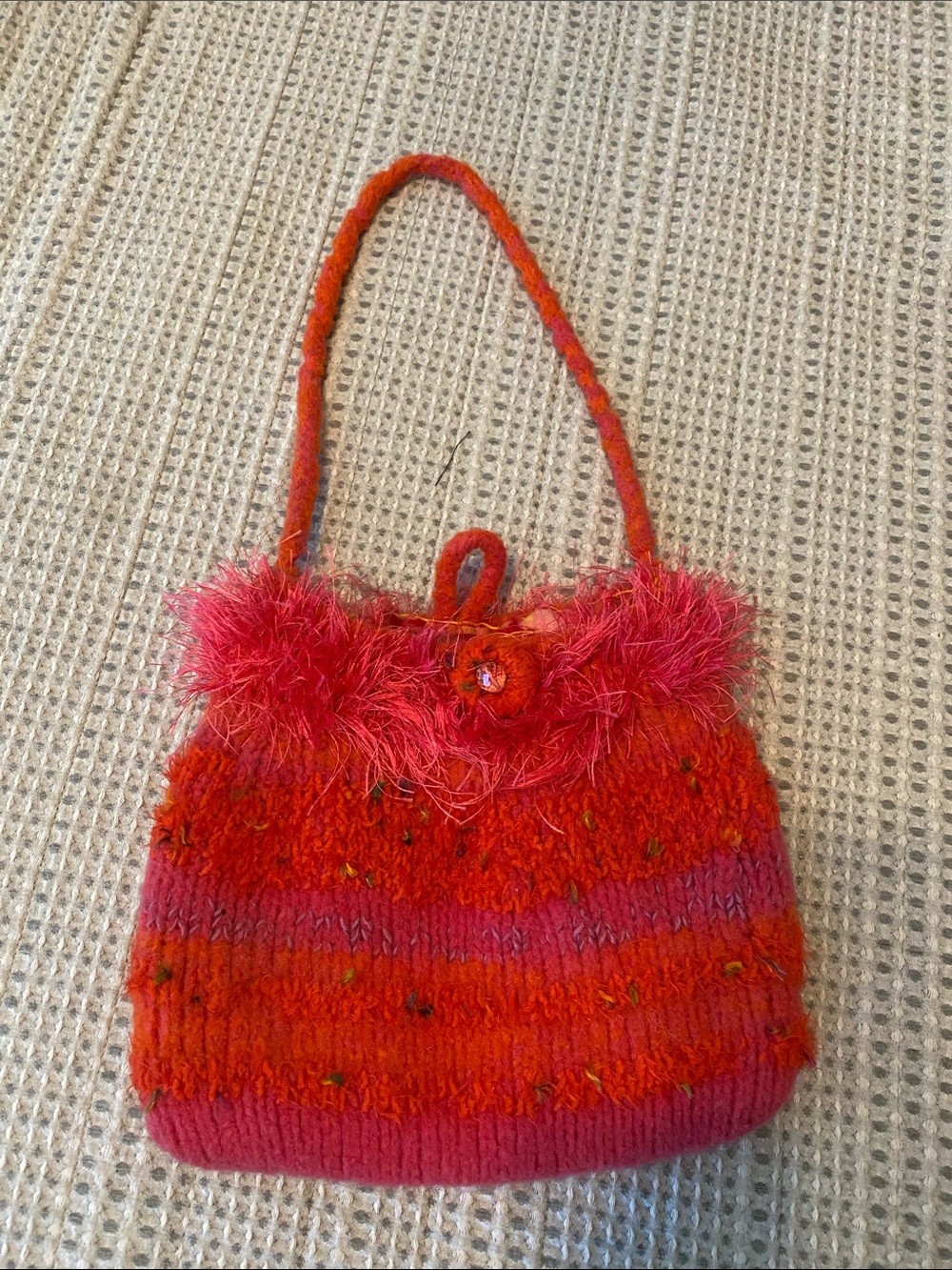 Red-Pink Handcrafted Knit Shoulder Bag